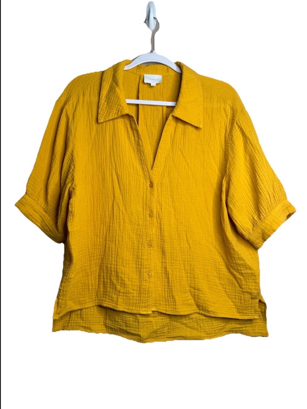Sundays Cotton Gauze Short Sleeve Popover Top Mustard Yellow Women's Size L N1